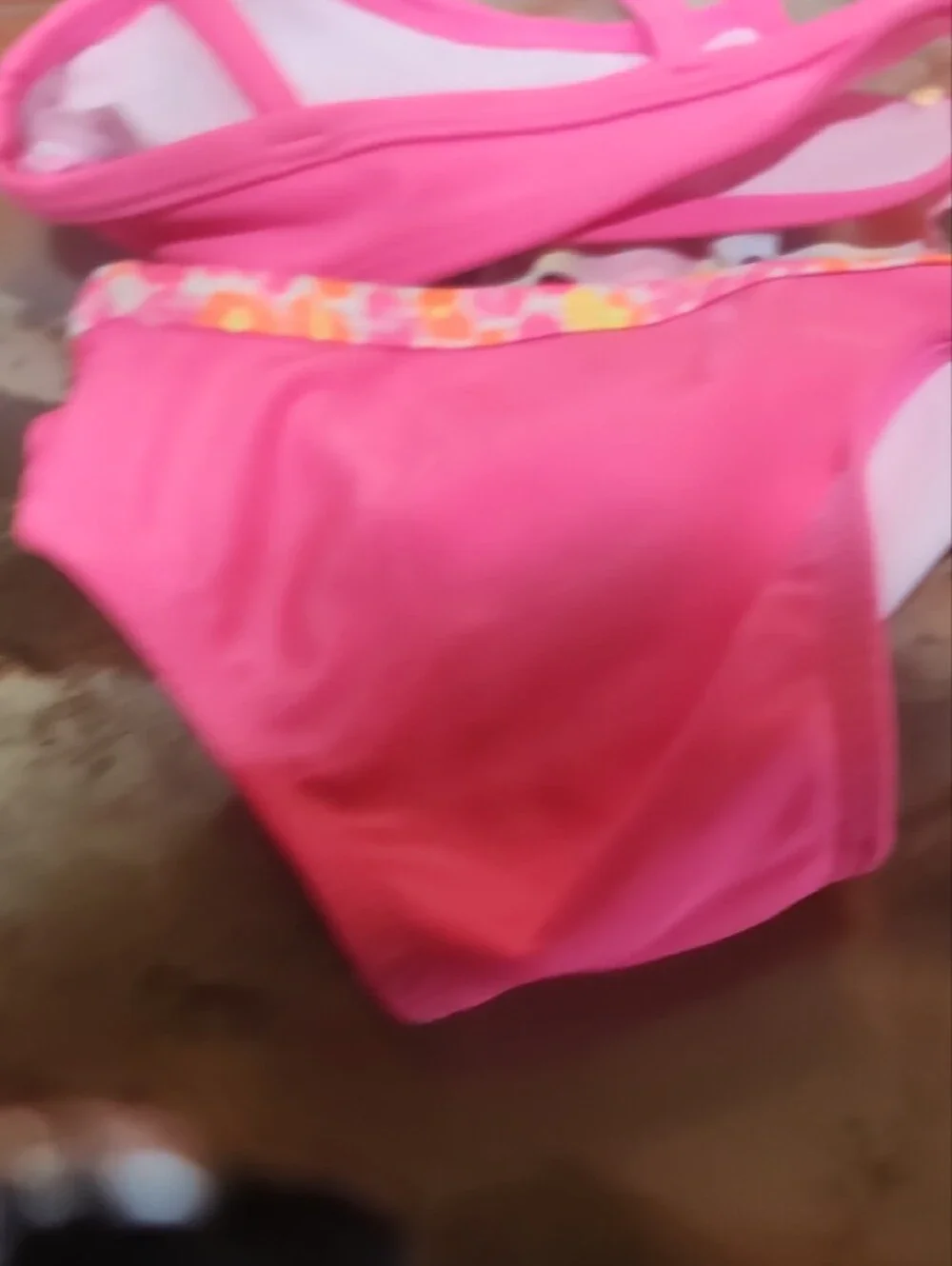 healthtex Bright Pink Ruffle Bikini with Multicolor Trim
